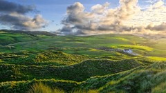 Landscapes sunrise nature grass clouds hills white Green 