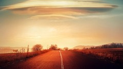 Landscapes sunrise nature Mountains clouds UFO there roads Truth