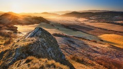 Landscapes sunrise nature Mountains glow morning colors fields 