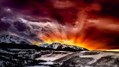 Landscapes sunrise nature snow Mountains clouds red white skies