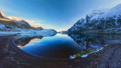 Landscapes sunrise nature snow water blue Mountains white Green 