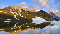 Landscapes sunrise nature snow water Mountains clouds hills 