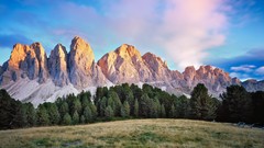 Landscapes sunrise nature Trees grass Mountains clouds waiting 