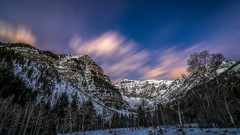 Landscapes sunrise nature Trees snow blue Mountains dawn white 
