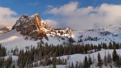 Landscapes sunrise nature Trees snow winter Mountains clouds 