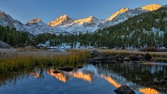 Landscapes sunrise nature Trees yellow snow water blue 