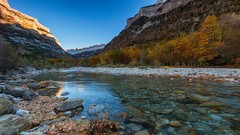 Landscapes sunrise nature Trees yellow water blue Mountains 