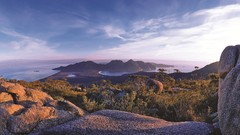 Landscapes sunrise nature water blue Mountains clouds ocean 