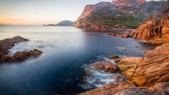 Landscapes sunrise nature water blue ocean hills coast bay 