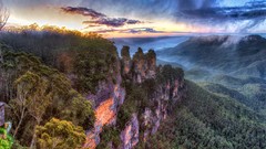 Landscapes sunrise nature yellow blue Mountains clouds red 