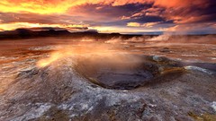 Landscapes sunrise nature yellow clouds red white smoke iceland 