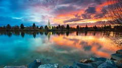 Landscapes sunrise nature yellow water blue clouds red dawn 