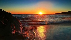 Landscapes sunrise sand nature yellow water blue red hills 