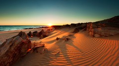 Landscapes sunrise sand nature yellow water ocean red coast 