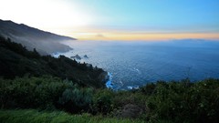 Landscapes sunrise Sea fog nature hills coast California blue 