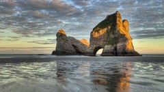 Landscapes sunrise Sea nature rock water clouds New Zealand 