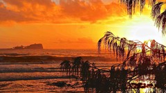 Landscapes sunrise Sea nature yellow water clouds red orange 