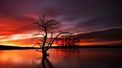 Landscapes sunrise Sea water Australia dam Typography 