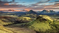 Landscapes sunrise sunset creek nature grass Mountains clouds 