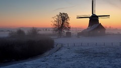 Landscapes sunrise sunset evening morning windmills mist