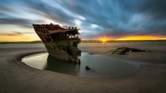 Landscapes sunrise sunset sand water blue clouds Ireland 