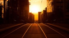 Landscapes sunrise sunset sun roads urban cityscapes railroad 