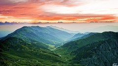 Landscapes sunrise Trees Mountains clouds Italy roads mist 