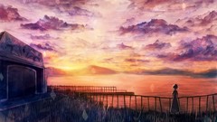 Landscapes sunset Anime anime girls scenic