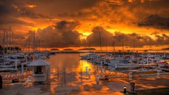 Landscapes sunset Boats harbours