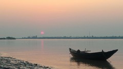 Landscapes sunset Boats India Asia rivers