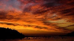 Landscapes sunset Boats silhouettes skyscapes