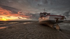 Landscapes sunset clouds Boats Beaches