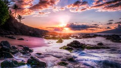 Landscapes sunset clouds Hawaii Oceans Beaches