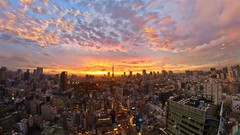 Landscapes sunset clouds Japan Tokyo golden cityscapes