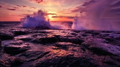 Landscapes sunset clouds ocean rocks waves