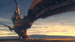 Landscapes sunset clouds rocks artwork digital art deserts