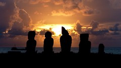Landscapes sunset clouds statues silhouettes scenic