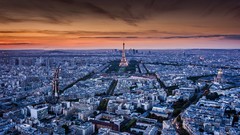 Landscapes sunset Eiffel Tower Paris France City Lights 