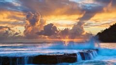 Landscapes sunset fire clouds ocean Beaches