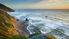 Landscapes sunset Flowers nature water ocean coast Green 