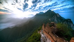 Landscapes sunset fog Mountains clouds mist skies