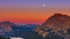 Landscapes sunset fog nature blue Mountains red moon Green Alps 