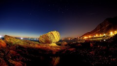 Landscapes sunset fog nature grass Mountains ocean light Green 