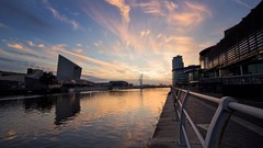 Landscapes sunset fog nature grass Mountains ocean light Green 