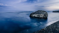 Landscapes sunset fog nature grass Mountains ocean light Green 