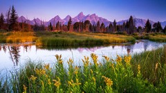 Landscapes sunset fog nature grass Mountains ocean light Green 