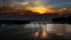 Landscapes sunset fog nature grass Mountains ocean light Green 