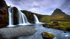 Landscapes sunset fog nature grass Mountains ocean light Green 
