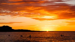 Landscapes sunset fog nature grass Mountains ocean light Green 