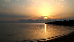 Landscapes sunset fog nature Trees Mountains ocean Green cloud 